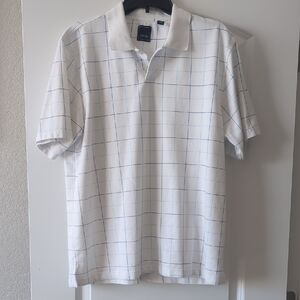 Arrow White Polo with Light Blue Windowpane Grid Men's